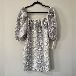 Missguided Womens Dress Sz US 6 Black White Reptile Print Puff Sleeves Mini NWT